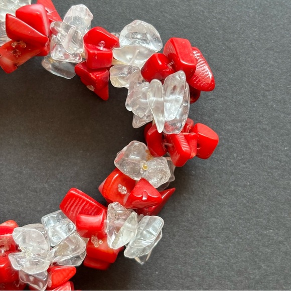 Red Coral Chip Statement Necklace And Bracelet Set | 18 IN - Picture 9 of 10